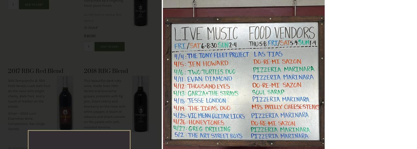 San Pasqual Winery Menu