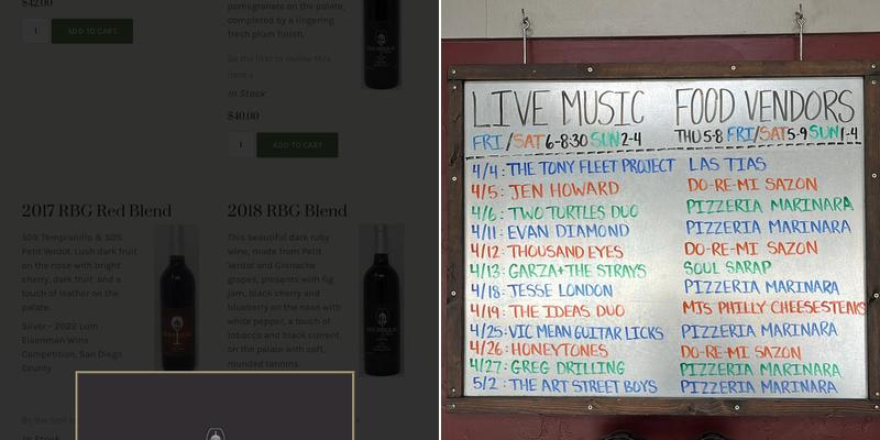 San Pasqual Winery Menu