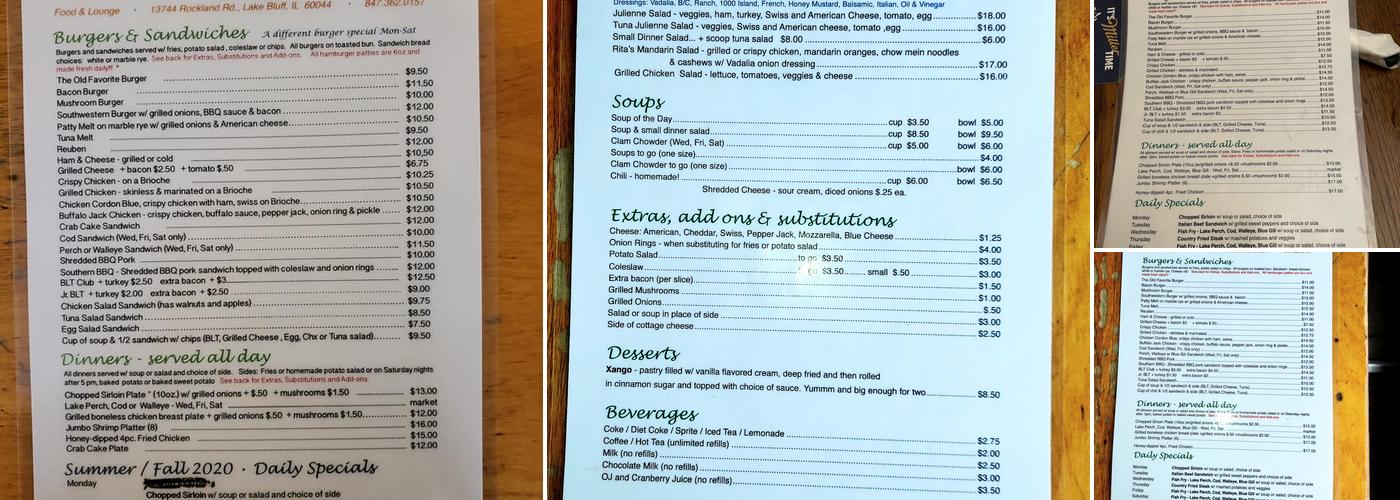 Rita's Bar & Grill Menu