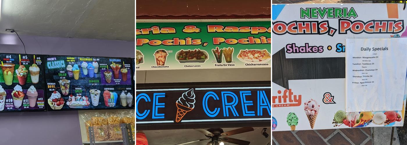 Neveria El Pochis, Pochis Menu