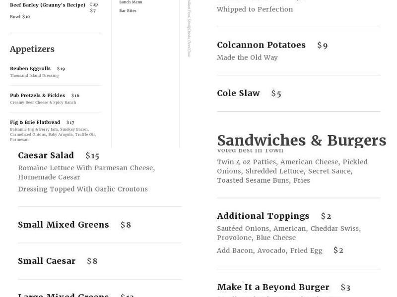 The Irish Brigade Menu