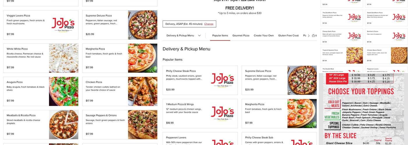 JoJo's Ny Style Pizza Menu