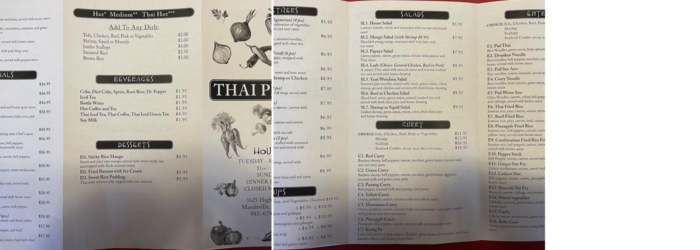 Thai Pepper Menu
