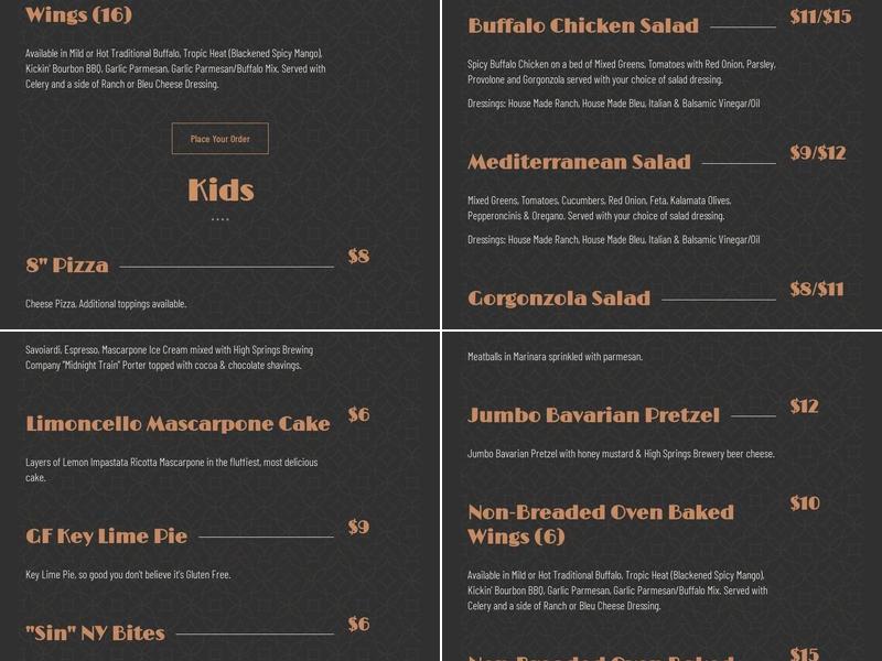 Prohibition Pizza Menu