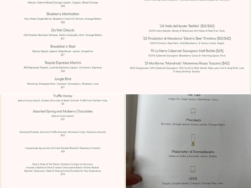 The Parlor at Heights House Menu