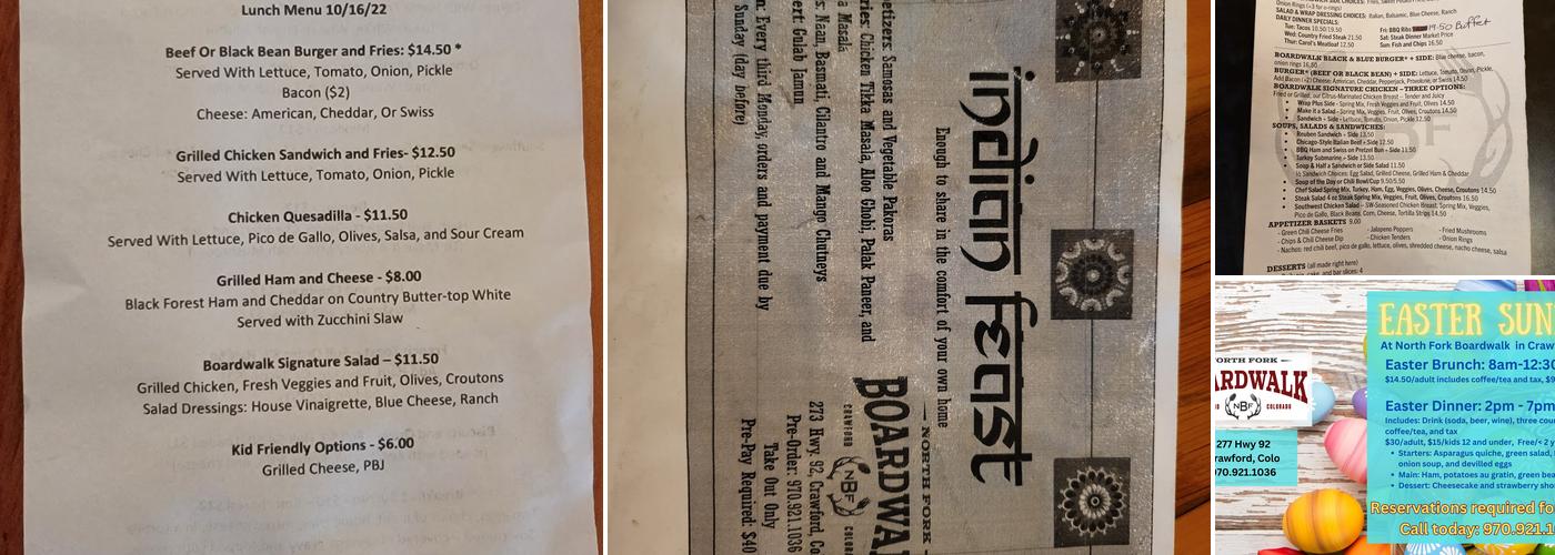 North Fork Boardwalk Menu