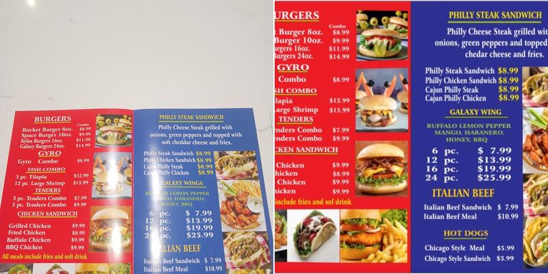 Kylo's Galaxy Burgers Menu