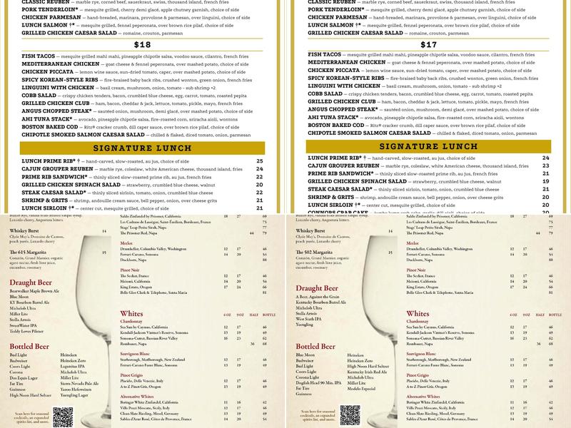 Connors Steak & Seafood Menu
