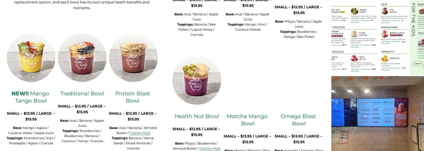 Pure Raw Juice - Green Spring Station Menu