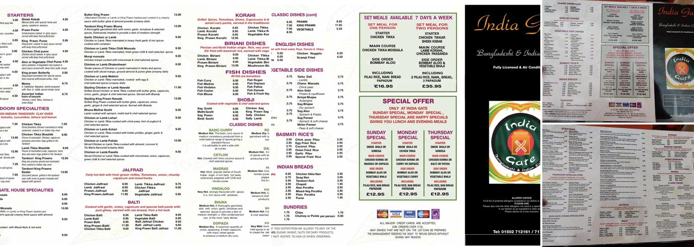 India Gate Menu