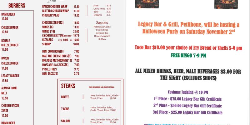 Legacy Bar & Grill Menu