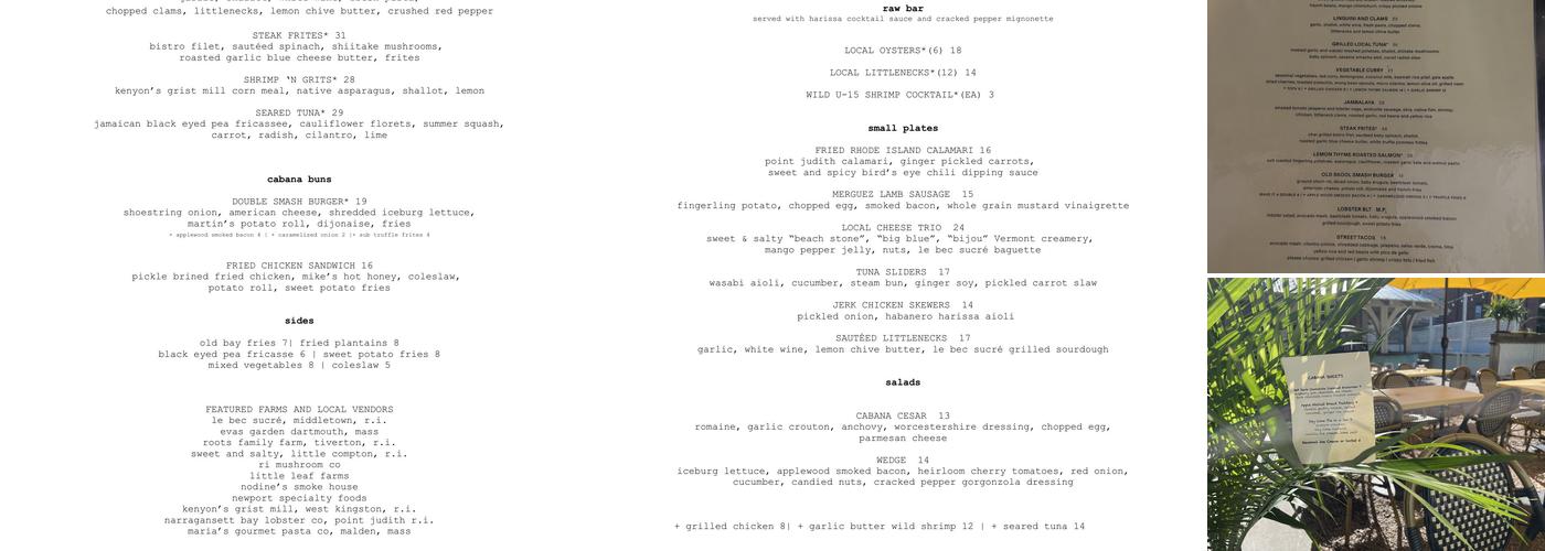 Cabana Menu
