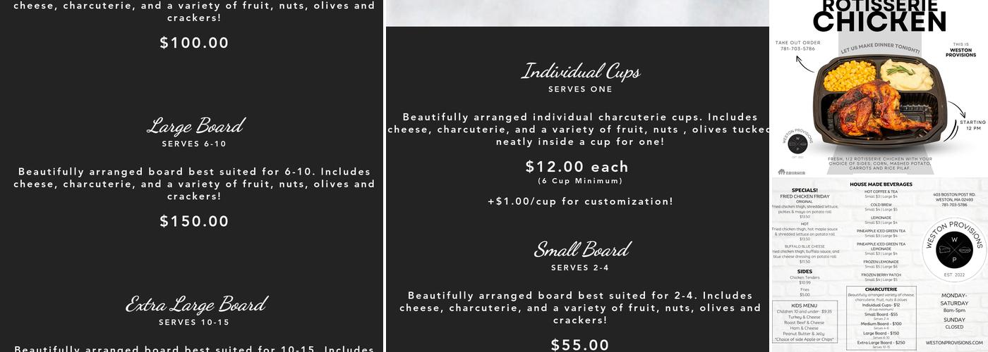 Weston Provisions Menu