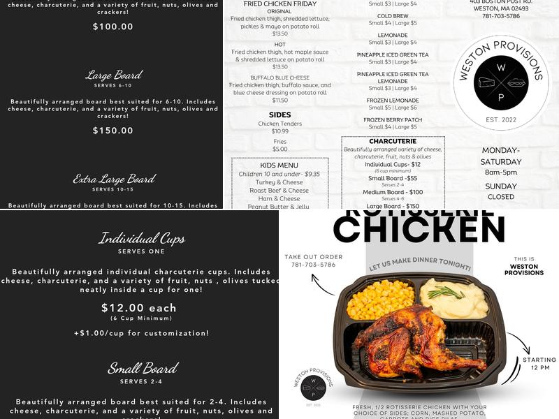 Weston Provisions Menu