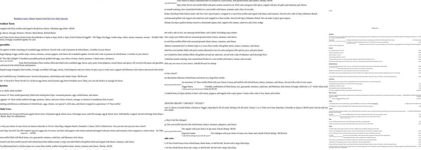 The Taco Joint Addison Menu