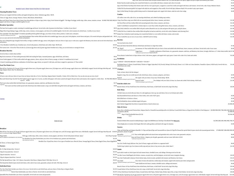 The Taco Joint Addison Menu