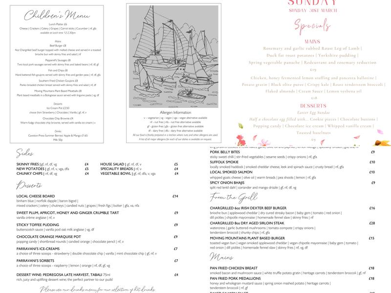 The Waveney House Hotel Menu