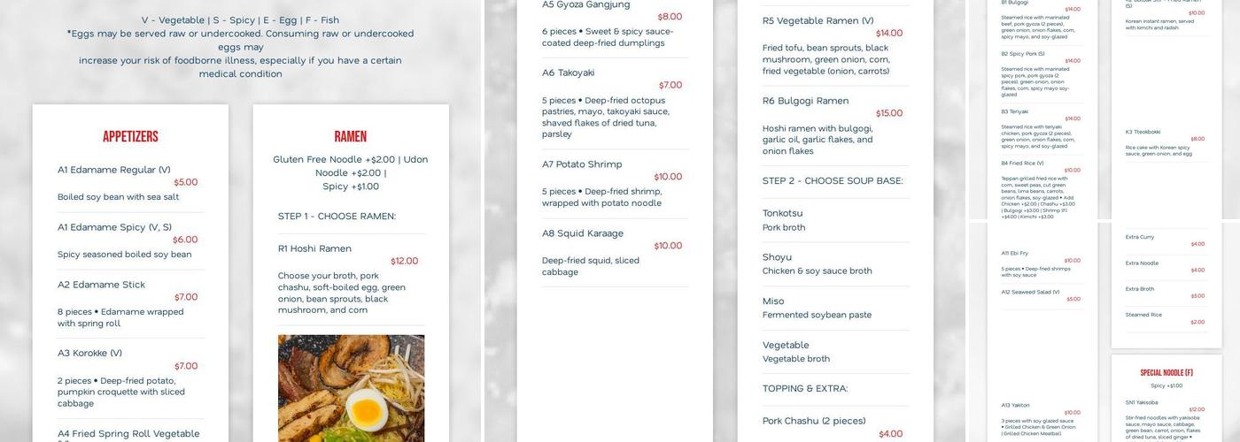 Hoshi Ramen Menu