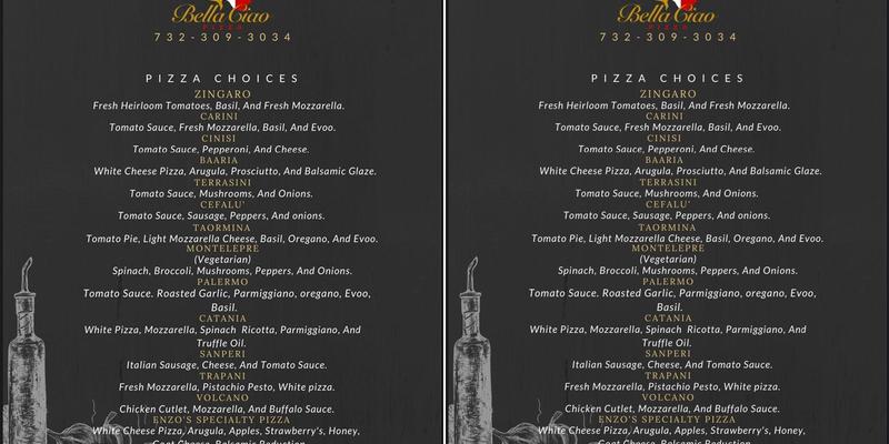 Bella ciao pizza truck Menu