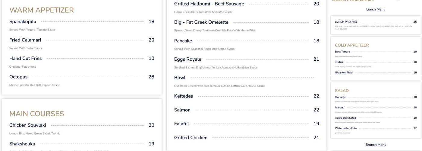 Azure The Greek Mediterranean Menu