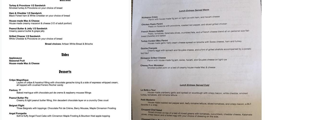 Kickapoo Tea Room Menu