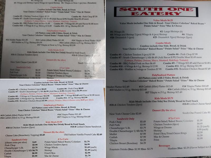 South One Eatery Menu