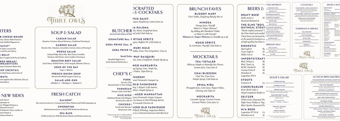 Three Owls Menu