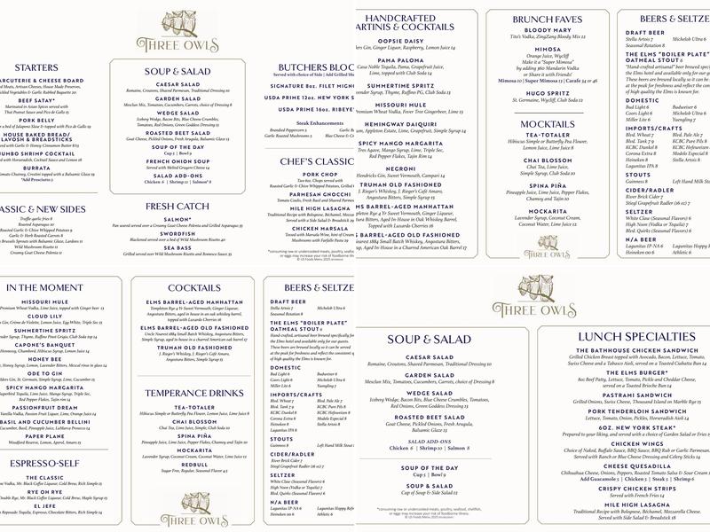 Three Owls Menu