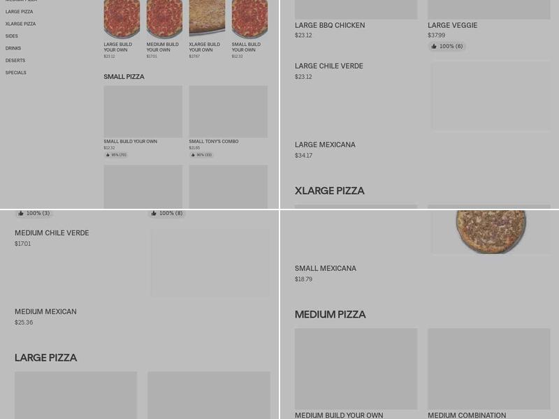 Tony's Pizza To Go Menu