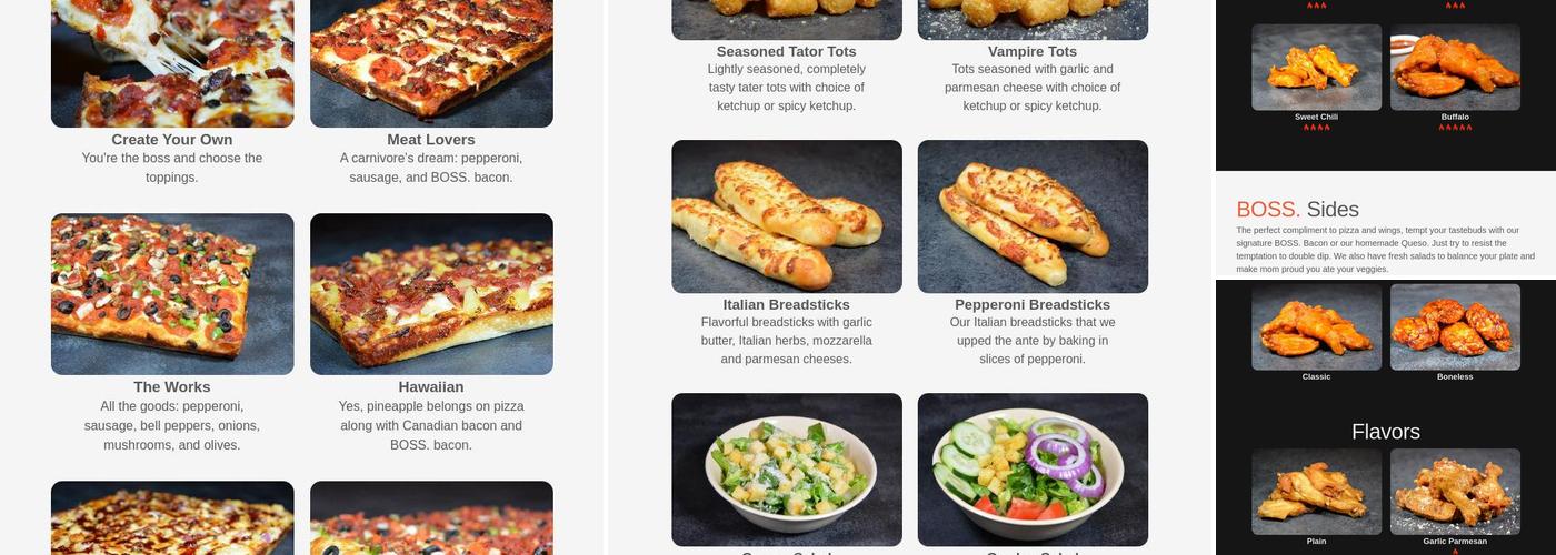 BOSS. Pizza + Wings Menu