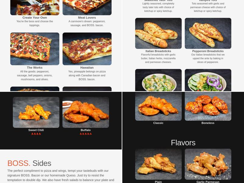 BOSS. Pizza + Wings Menu