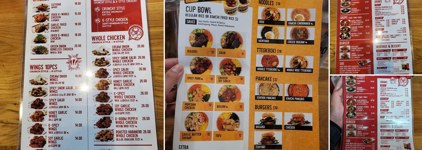 Chicken Warriors Menu
