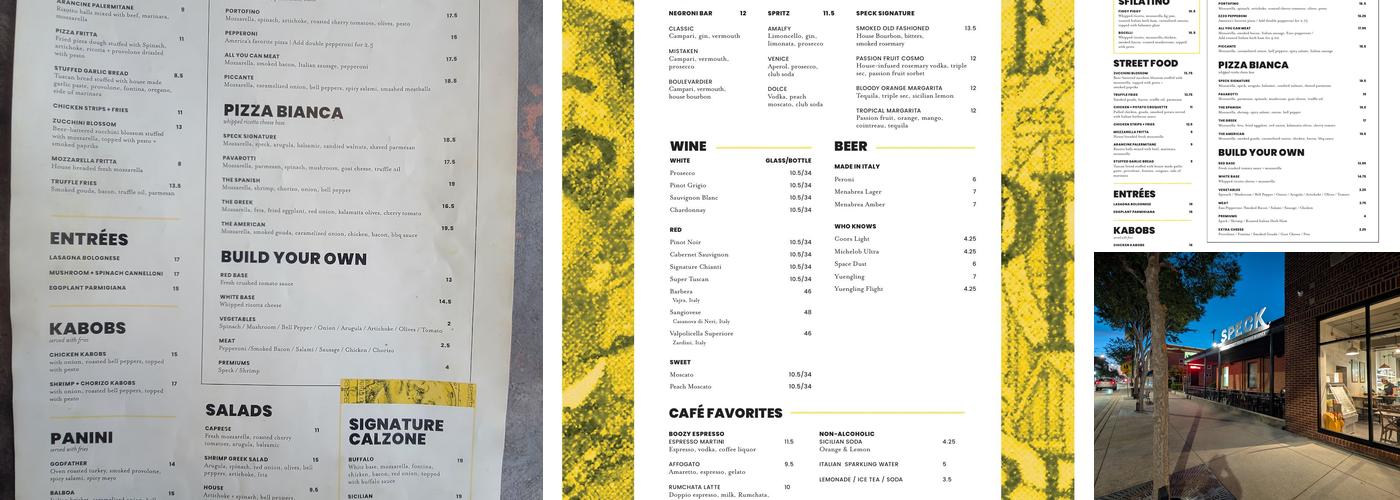 Speck Pizza Menu