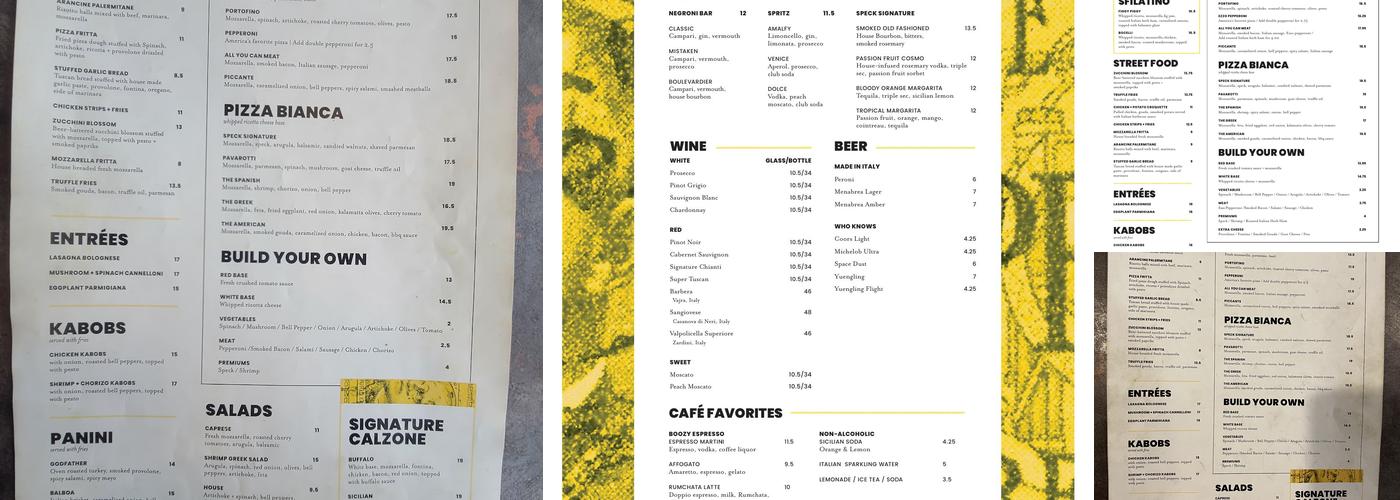 Speck Pizza Menu