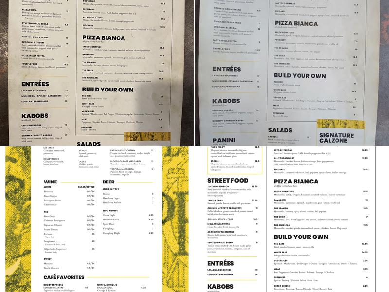 Speck Pizza Menu