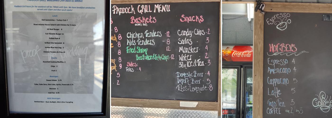 The Paddock Grill Menu