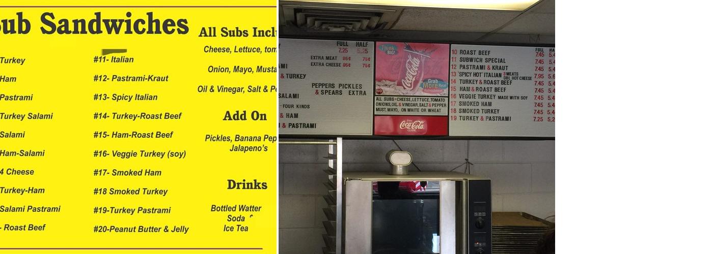 DKs Snack Shack, Subwiches Menu