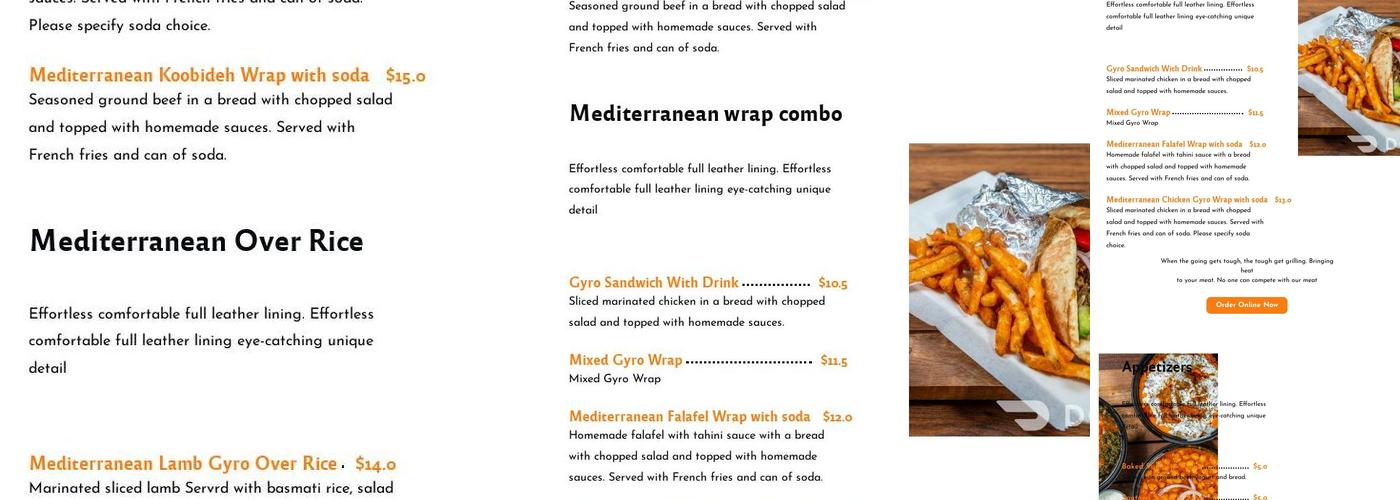 Mediterranean Wrap Menu