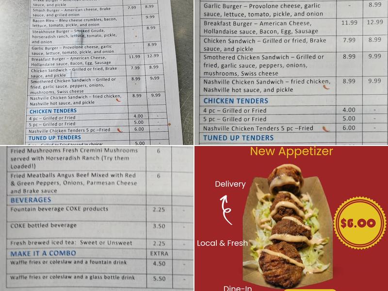 Brake Burger Garage Menu