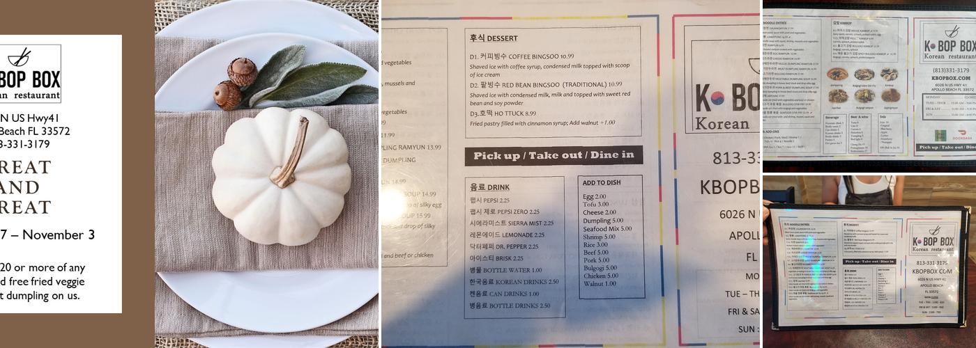 K Bop Box Menu