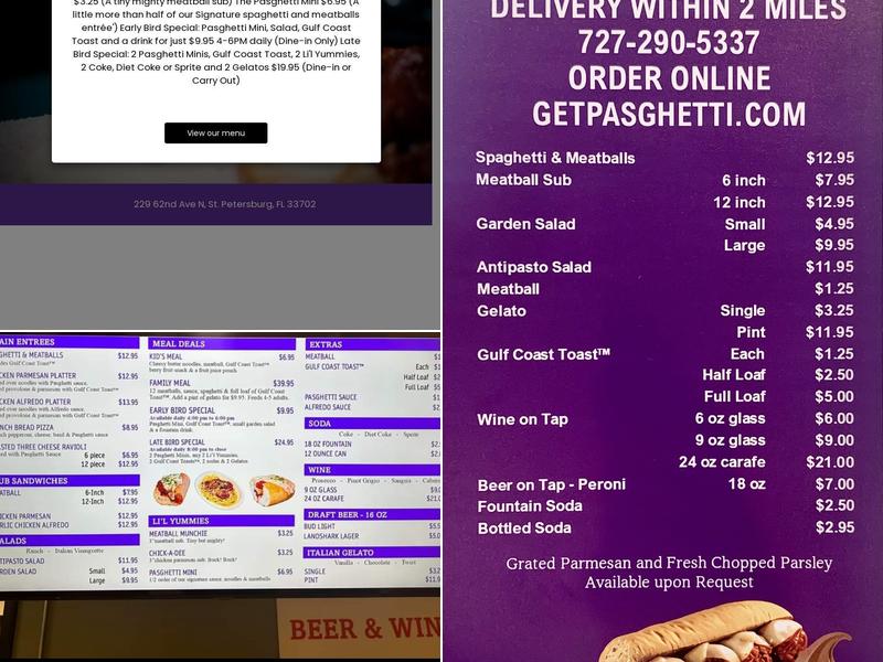Pasghetti Menu