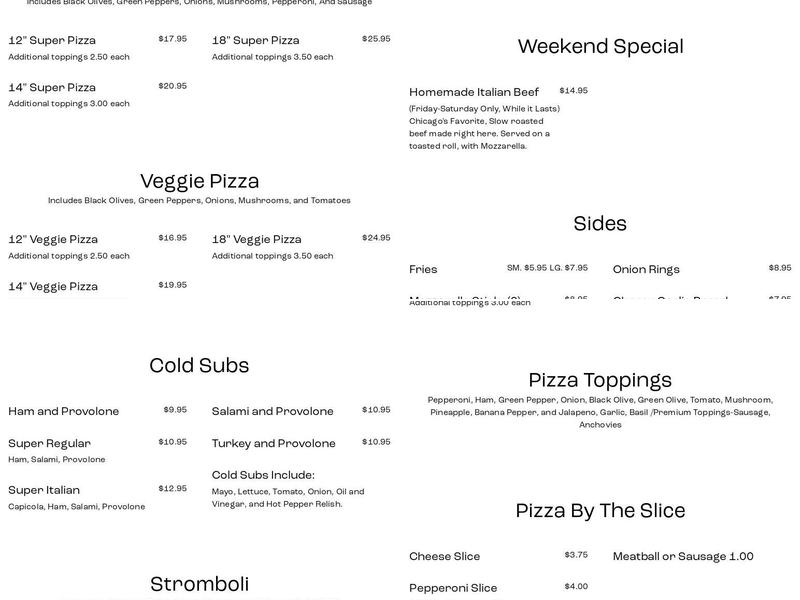 Pajano's Pizza And TapHouse Menu