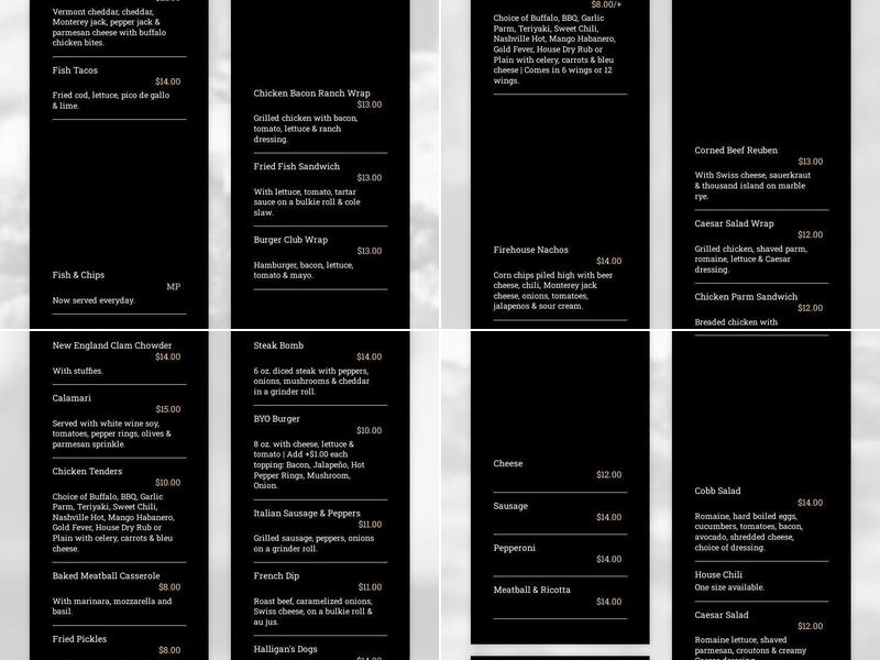 Halligan's Bar and Grill Menu