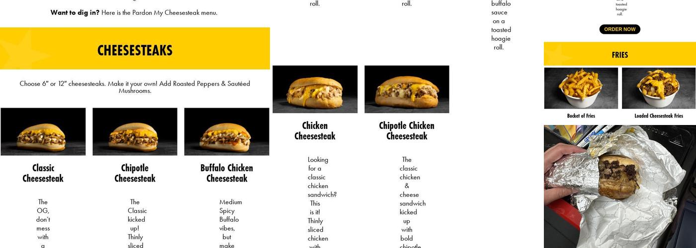 Pardon My Cheesesteak Menu