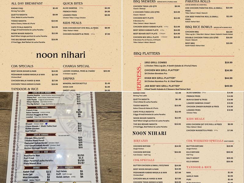 Cafe de Khan Menu