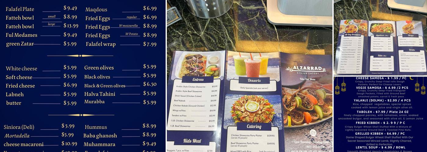 Alzarrad Syrian Eatery Menu