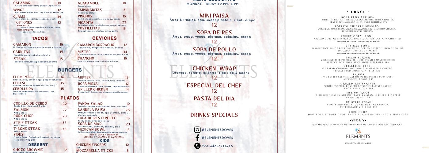Elements Bar & Restaurant Menu