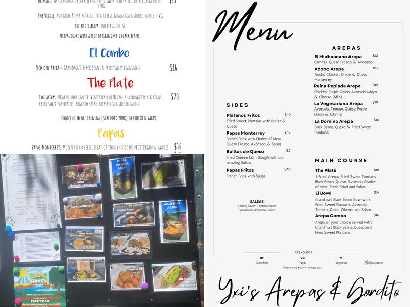 Yxi’s Arepas & Gordito LLC Menu