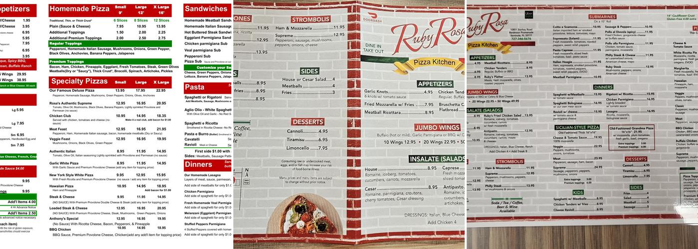 Ruby Rosa Pizzeria Menu