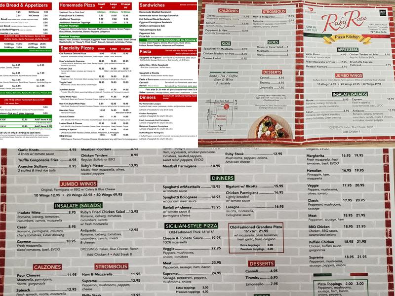 Ruby Rosa Pizzeria Menu